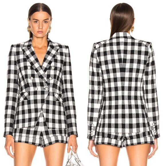 Veronica Beard Miller Dickey Tweed Blazer Black White Gingham Double Breast Sz 0 - Picture 4 of 15